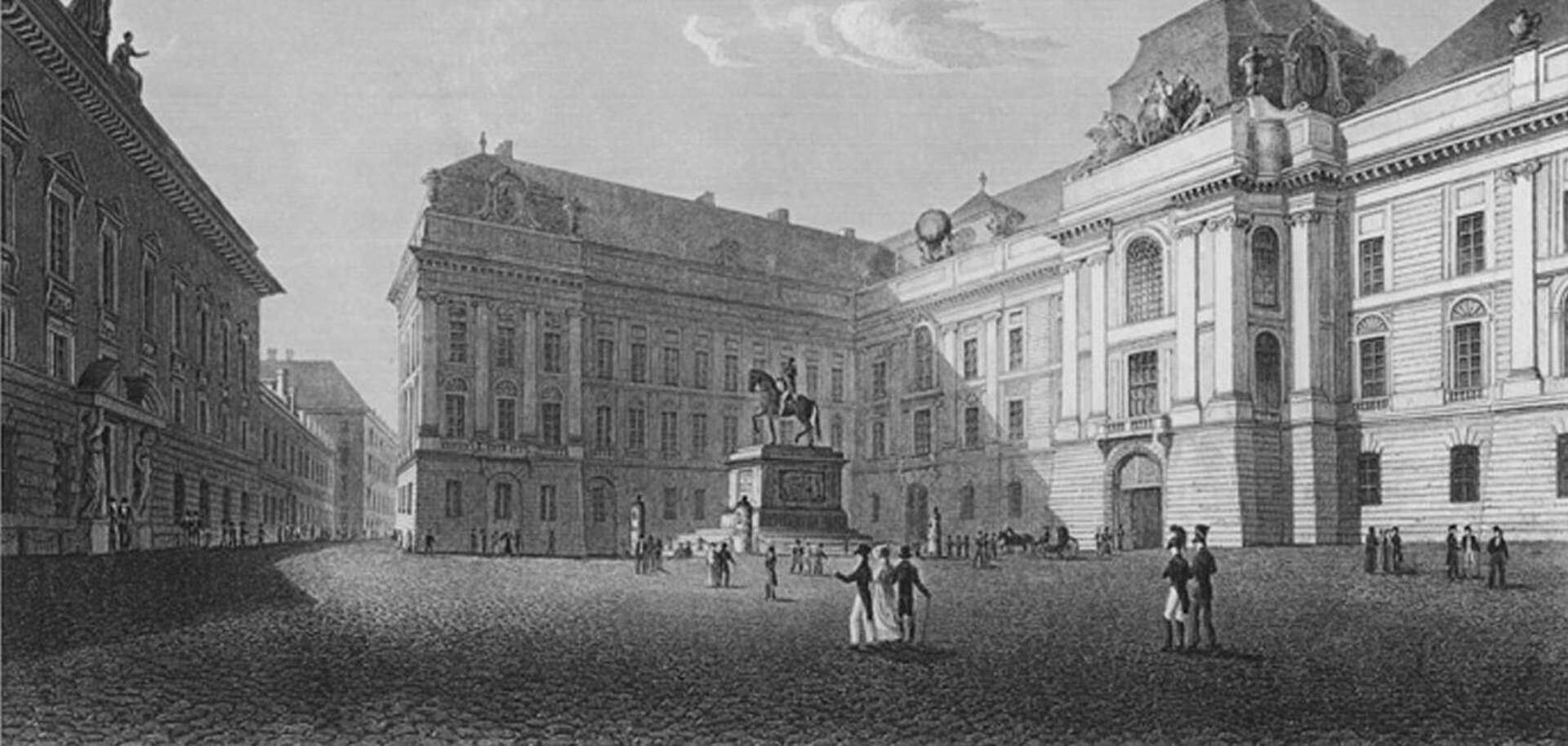 Old depiction of Josefsplatz with part of the National Library